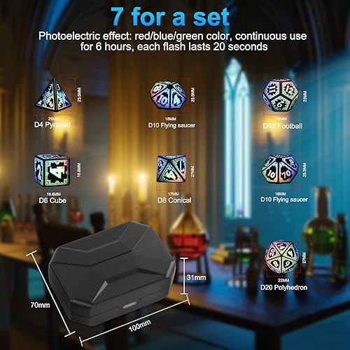 Miniatura 9 de HTPOW Juego de 7 dados DND con luz USB recargables para juegos de rol con caja de carga agitar para iluminar dados LED para juegos de mesa de juegos