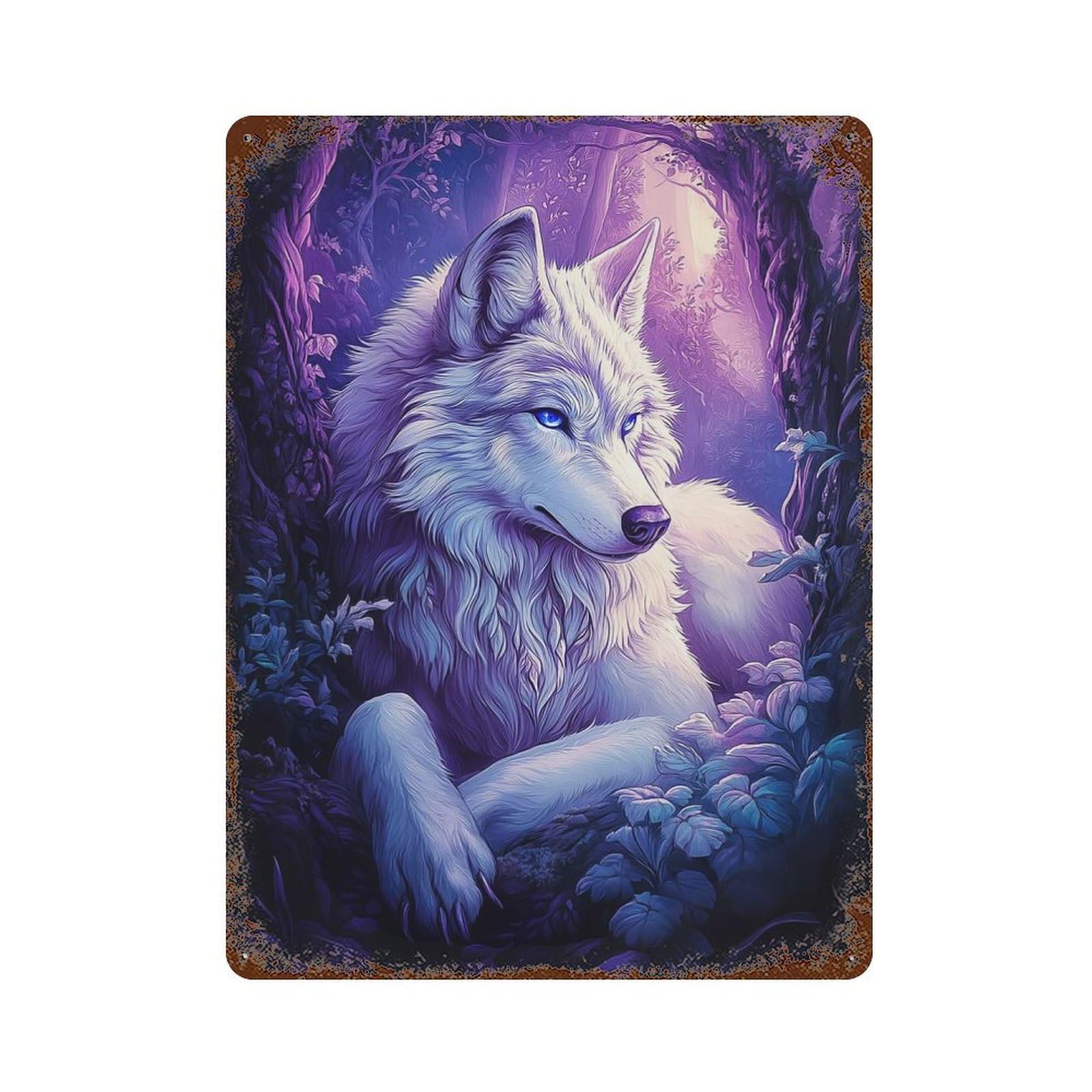 White Wolf in Forest 15.7"x11.8" Vintage Rust Metal Sign, Decorative Metal Wall Art for Farmhouse, Kitchen And Entryway Decor