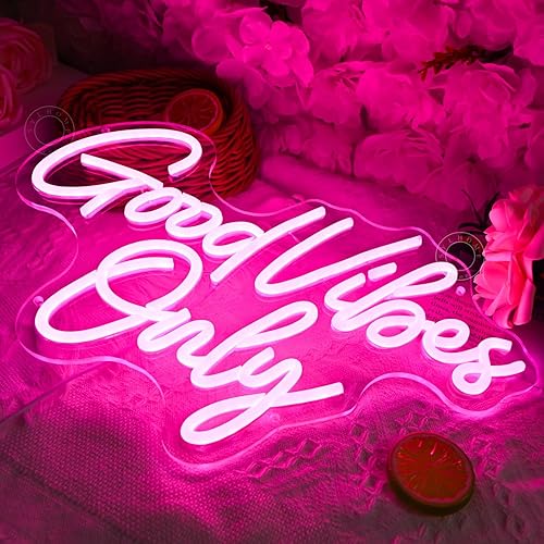 Miniatura 6 de SYLHOME Letrero de luz LED de neón con texto en inglés "Good Vibes Only", para dormitorio, oficina, bar, pub, club, decoración de fiesta de