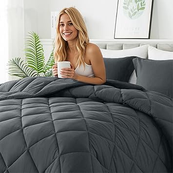 SameBed All Season Queen Comforter Set with 2 Pillow Shams - Fluffy Down Alternative Bedding Comforter Sets, Luxury Soft Bedding Sets for Bed, Carbon-Gray
