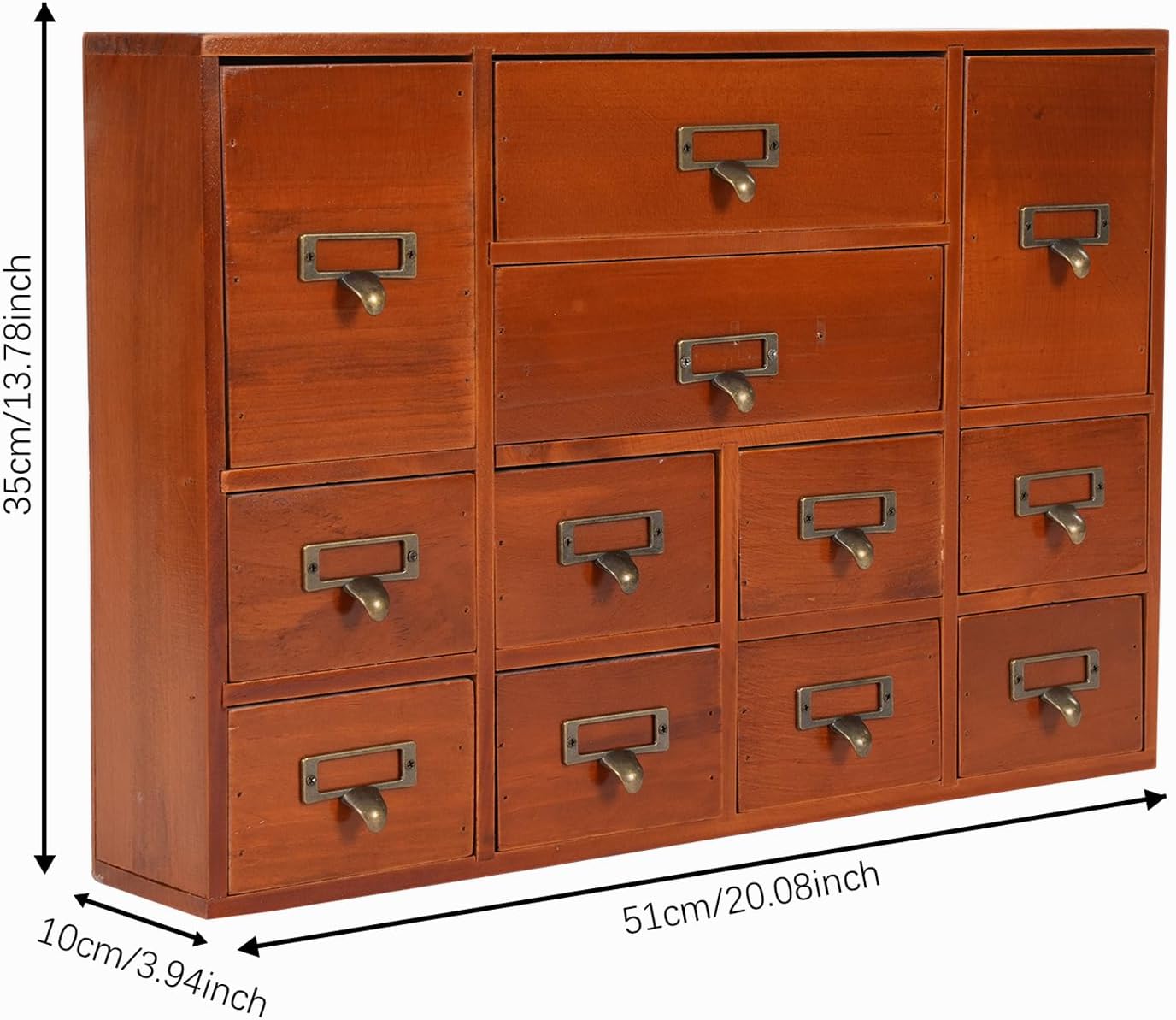 12 Drawers Apothecary Cabinet,Multi Srawer Storage Organizer,Vintage Wooden Drawer Organizer with Label Slot for Store Medicine, Jewelry, Tea Collection, Files, Letters (Brown)