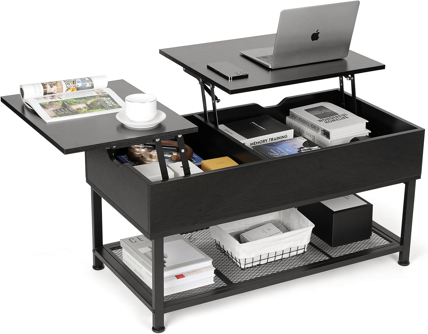 VOWNER Table Basse Relevable en Hauteur, Table de Salon Multifonctionnelle 3 en 1 avec 2 Tiroirs VOWNER Table Basse Relevable en Hauteur, Table de Salon Multifonctionnelle 3 en 1 avec 2 Tiroirs