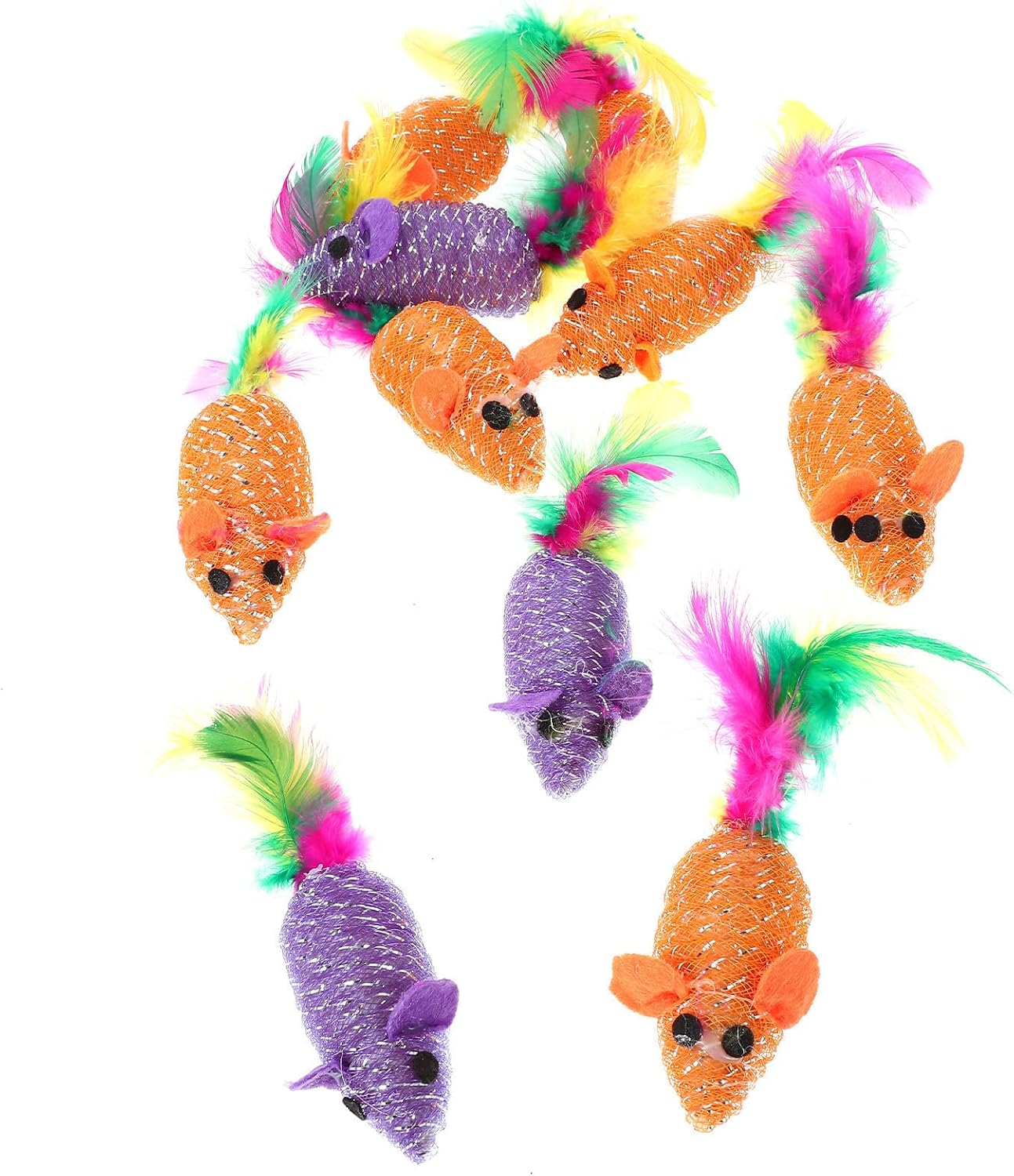 FOMIYES Lifelike Little Mouse with Feather Tails 10pcs for PET Supplies