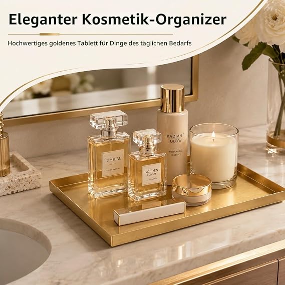 Decorative Tray Gold Rectangular 30 x 20 cm Stainless Steel Bathroom Tray Gold