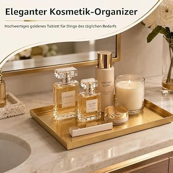 Decorative Tray Gold Rectangular 30 x 20 cm Stainless Steel Bathroom Tray Gold