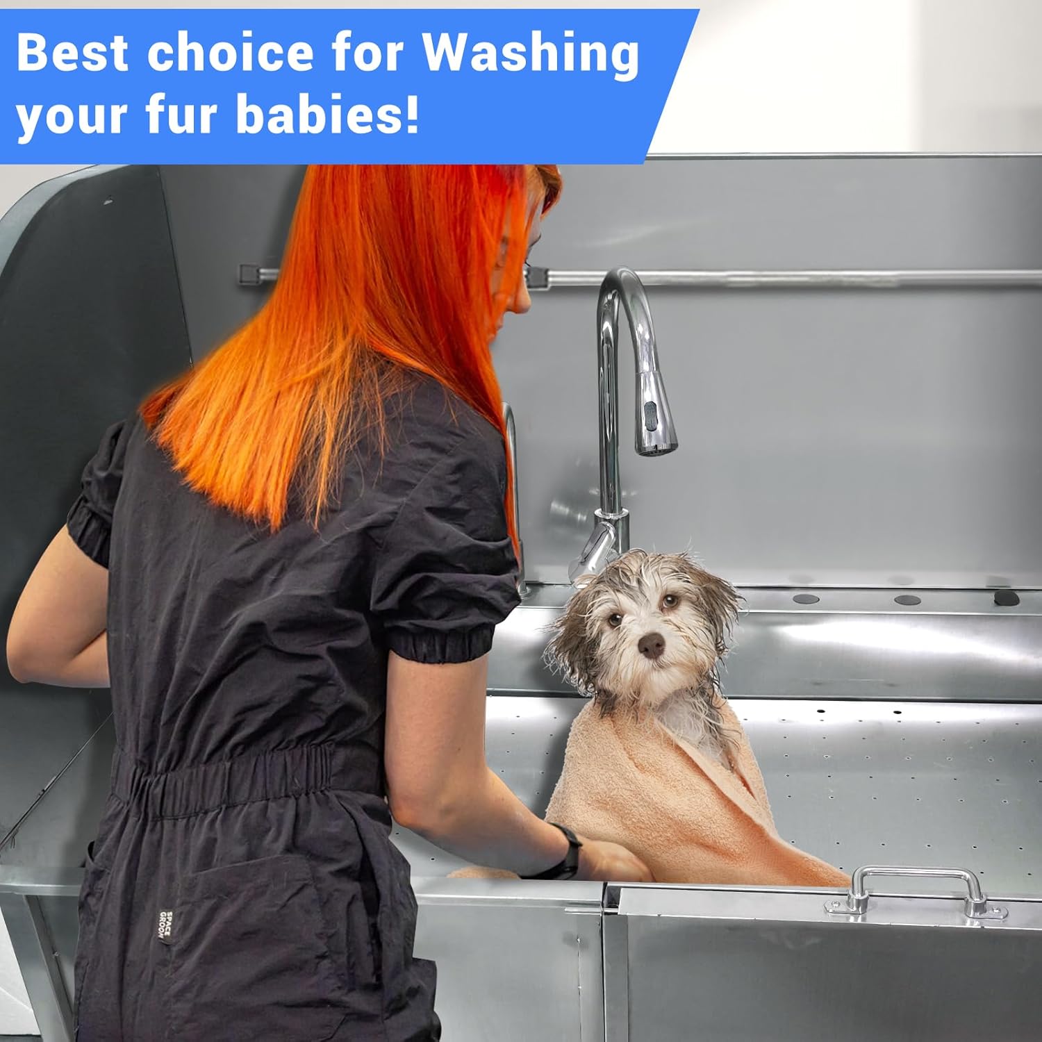 【304 Stainless Steel｜Support 300lb 】 Professional Dog Wash Station with Ramp - Heavy Duty Dog Bathtub with Storage Drawer, Floor Grate & Faucet for Large, Medium & Small Pets