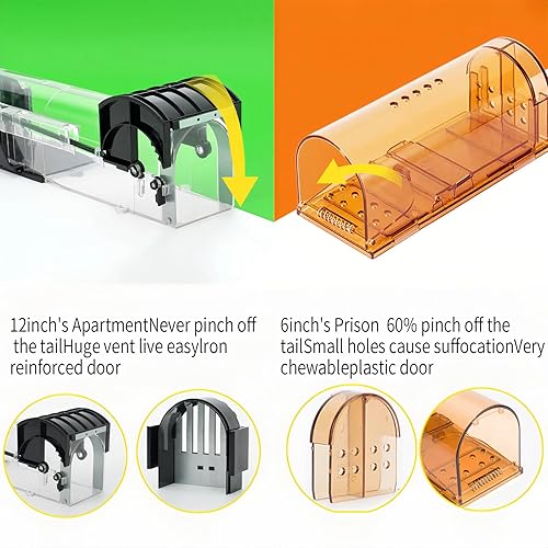 Miniatura 7 de Trampas humanas para ratones de 12 pulgadas de liberación sin contacto, fácil de usar, limpias, aptas para niños y mascotas (1 pieza negra)