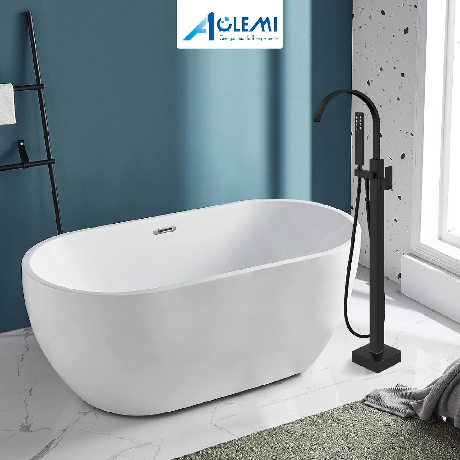 New Arrivals Aolemi Matte Black Freestanding Tub Filler Bathtub Faucet Floor Mounted Bathroom Waterfall Tap Brass Swivel Spout Single Handle with Handheld Shower Get Special Price Aolemi Matte Black Freestanding Tub Filler Bathtub Faucet Floor Mounted Bathroom Waterfall Tap Brass Swivel Spout Single Handle with Handheld Shower