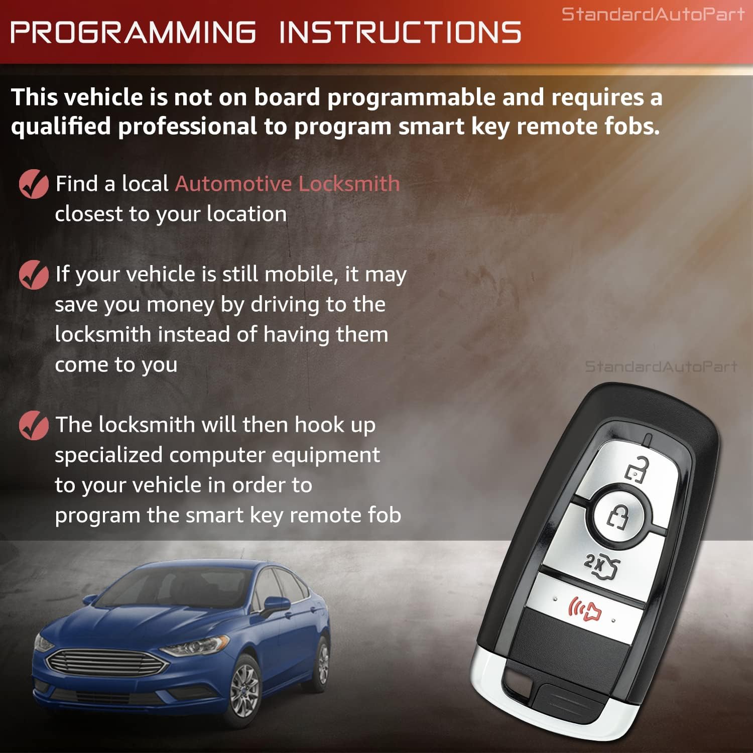 StandardAutoPart Proximity Smart Key Compatible with Ford Fusion Edge Explorer M3N-A2C93142300 164-R8150 (Complete Unit)