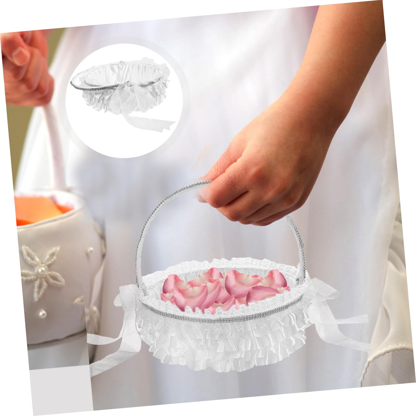 Cabilock Cesto per Damigelle D'onore Bianco in Pizzo Romantico, Cestino da Matrimonio Portatile Decorativo per Fiori e Dolcetti, per Cerimonie Nuziali e Banchetti