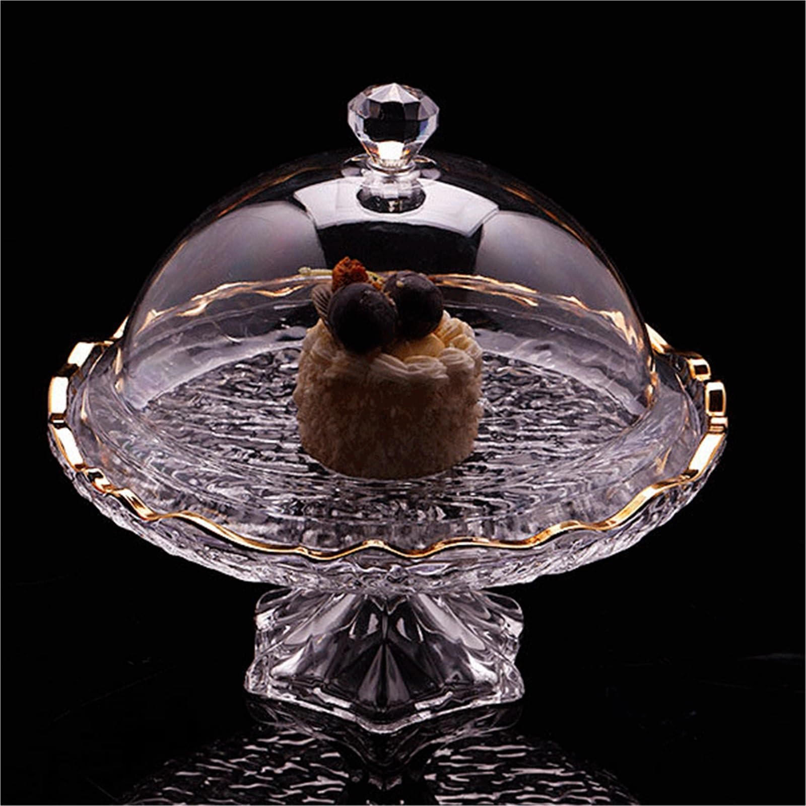 Tavolo dei dolci Alzata for torta creativa in vetro cristallo con motivo corteccia coperchio, vassoio for snack e pasticceria Alzata per cupcake