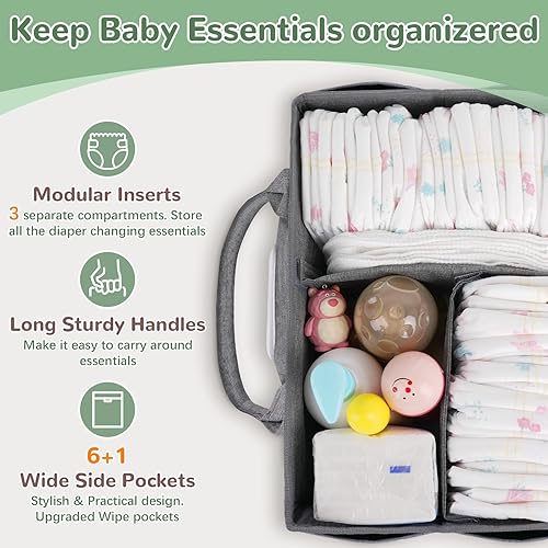 Miniatura 4 de Baby Diaper Caddy Organizer with Wipes Pocket, Car Caddy, Portable Storage Basket for Diaper Chaning Station, Gift for Newborn Baby Essentials