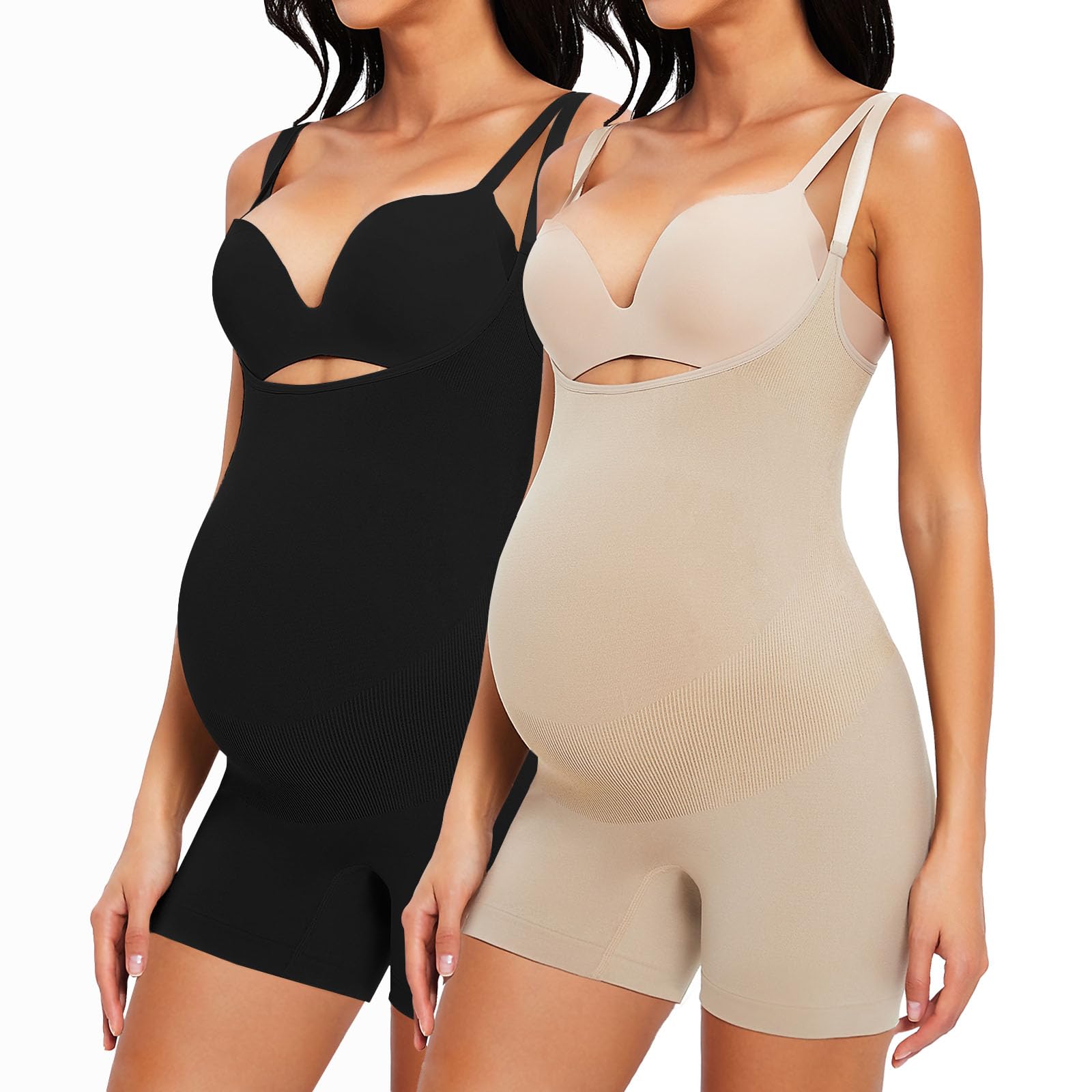 Women's Maternity Bodysuit Pregnancy Shapewear Shorts Bustless Sleeveless Tank Top Belly Support Rib Romper Jumpsuit