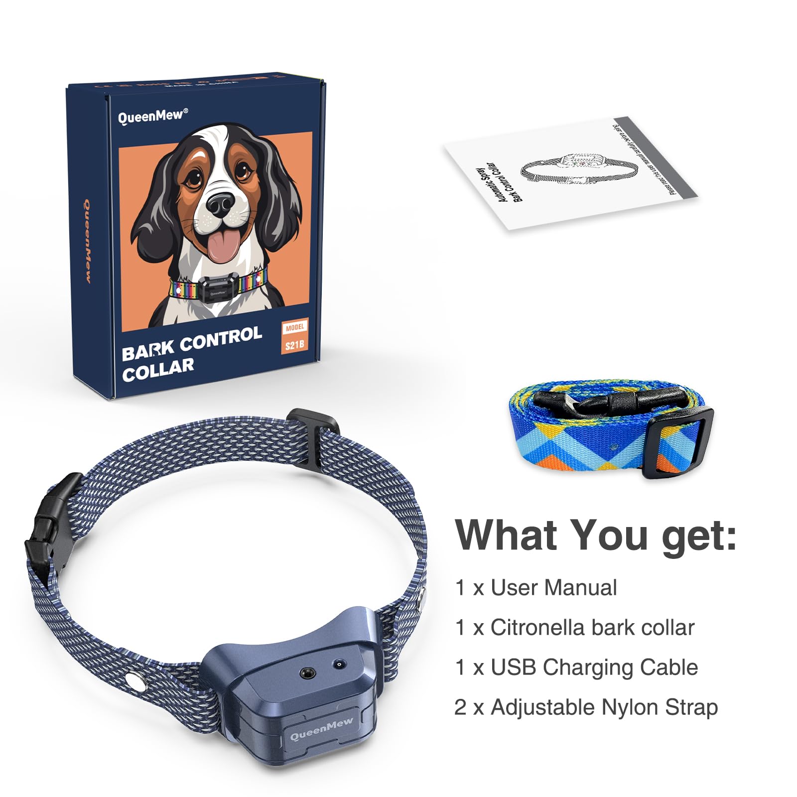 Bubbacare Collar Antiladridos Perros, Collar Antiladridos Citronela con Sensibilidad Rociado Ajustables, CollarAutomático de Spray Anti-ladridos Recargables y Seguros para Perros con 2 Correas