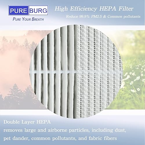 Miniatura 4 de PUREBURG Filtro de repuesto compatible con el purificador de aire silencioso QUIETPURE KJFC15, paquete de 2 filtros de carbón activado HEPA H13 de 3