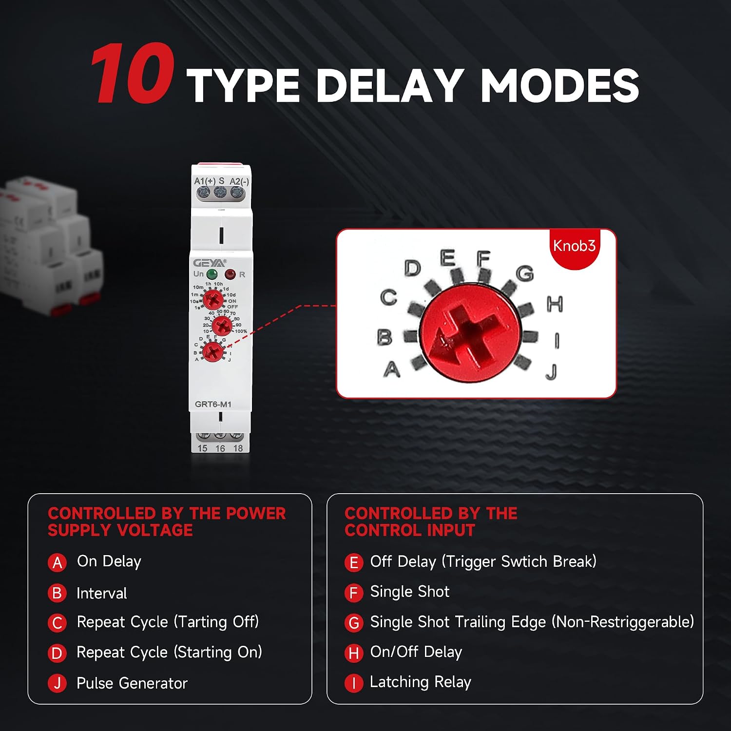 GEYA 10A Multifunctional Delay Time Relay 1 Output Contacts 10 Function AC230V Relay with DIN Rail Mount(GRT6-M1,AC230V)