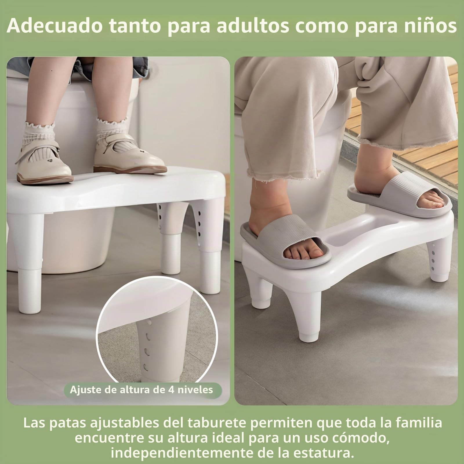 PAVSTINE Taburete Inodoro Regulable en Altura, Toilet Stool Ergonomico | Taburete Baño para Inodoro contra Hemorroides, Flatulencia, Estreñimiento, Poop Stool para Niños y Adultos, Blanco