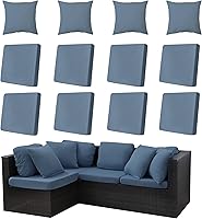 Vista 61 de Juego de 12 fundas de almohada y cojines para exteriores, 8 fundas de asiento + 4 fundas de almohada, fundas elásticas para muebles de patio