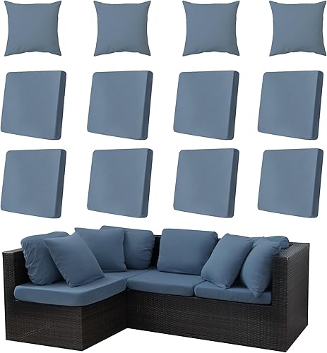 Miniatura 61 de Juego de 12 fundas de almohada y cojines para exteriores, 8 fundas de asiento + 4 fundas de almohada, fundas elásticas para muebles de patio