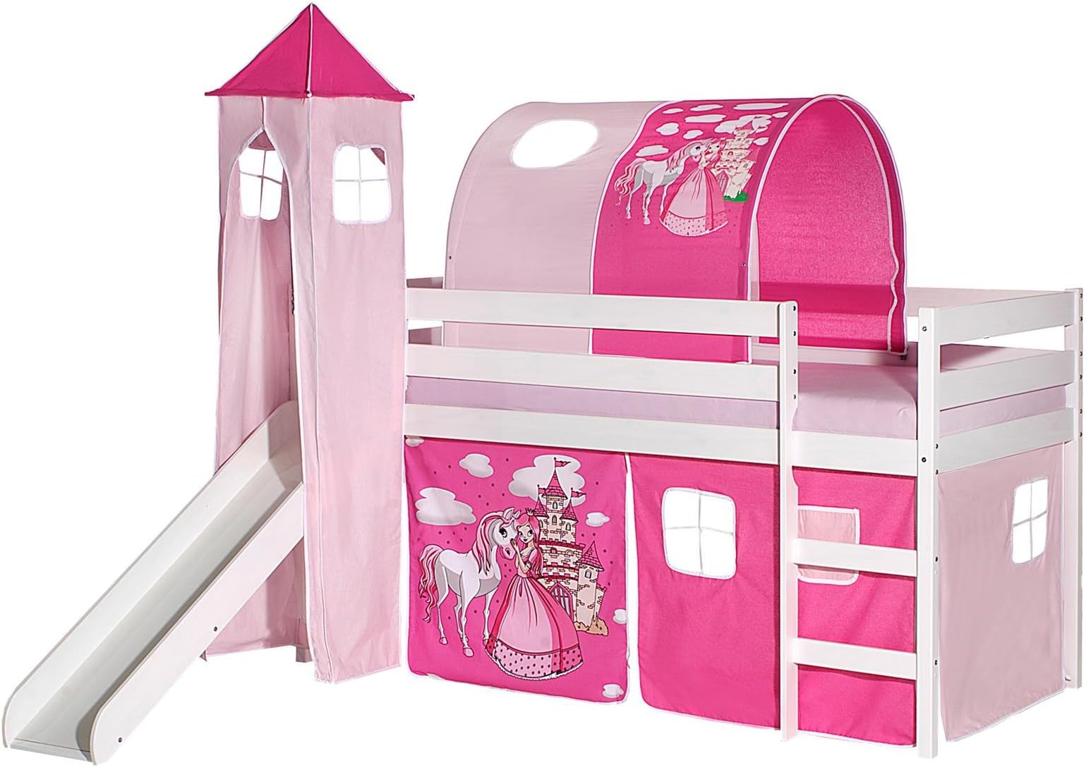 Homestyle4u Hochbett Mit Rutsche - 90x200cm Weiß Kiefer