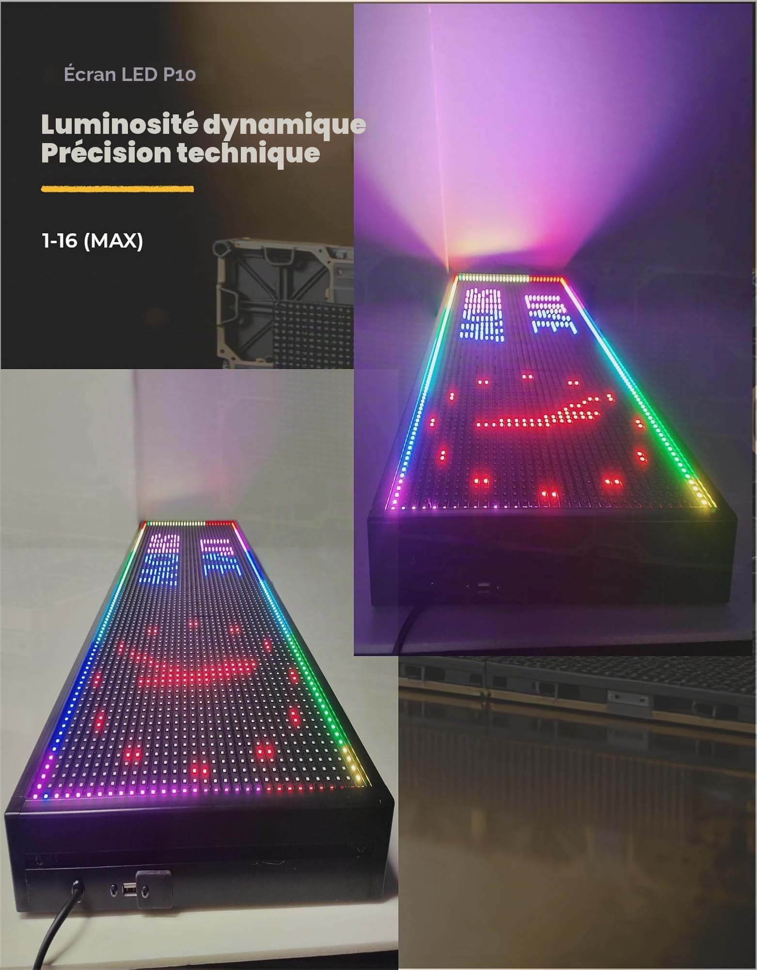 Panneau LED programmable P10 Écran numérique SMD 96 x 16 cm avec effet néon Écran led haute luminosité 4000 cd/m² Panneau publicitaire led IP65 résistant aux intempéries Pour panneaux publicitaires