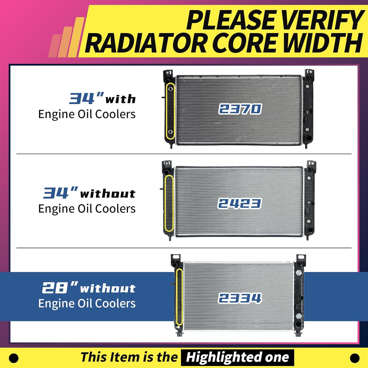 CU2334 Readair Radiator *Without EOC*,*Core Height 28.25 IN* fit for Cadillac Escalade Chevy Silverado Tahoe Suburban GMC Sierra Yukon 1999-2014, with TOC