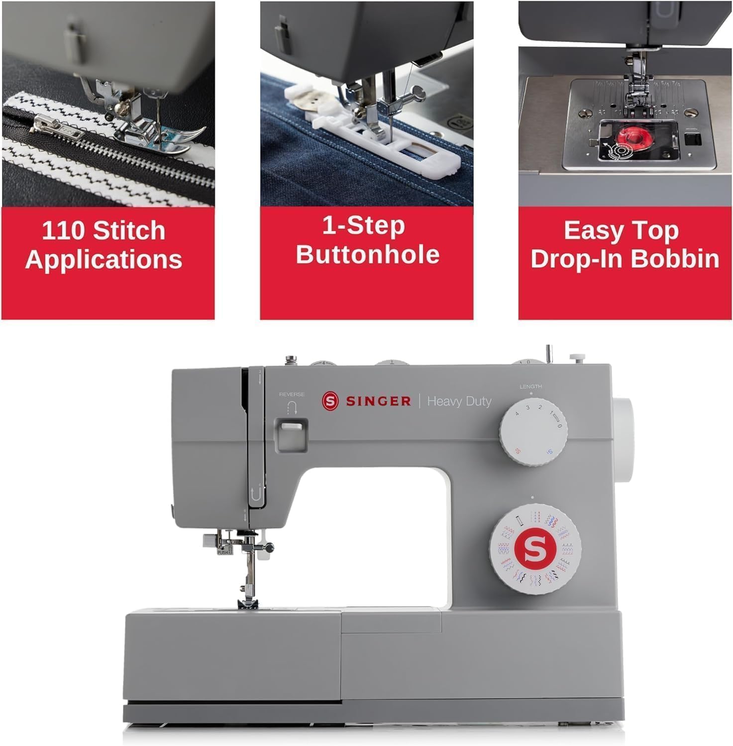 SINGER 4452 Heavy Duty Sewing Machine Bundle with Extension Table & Bobbin Winder | 110 Stitches, Strong Motor, LED Light, 1-Step Buttonhole, Class 15/15J Compatible