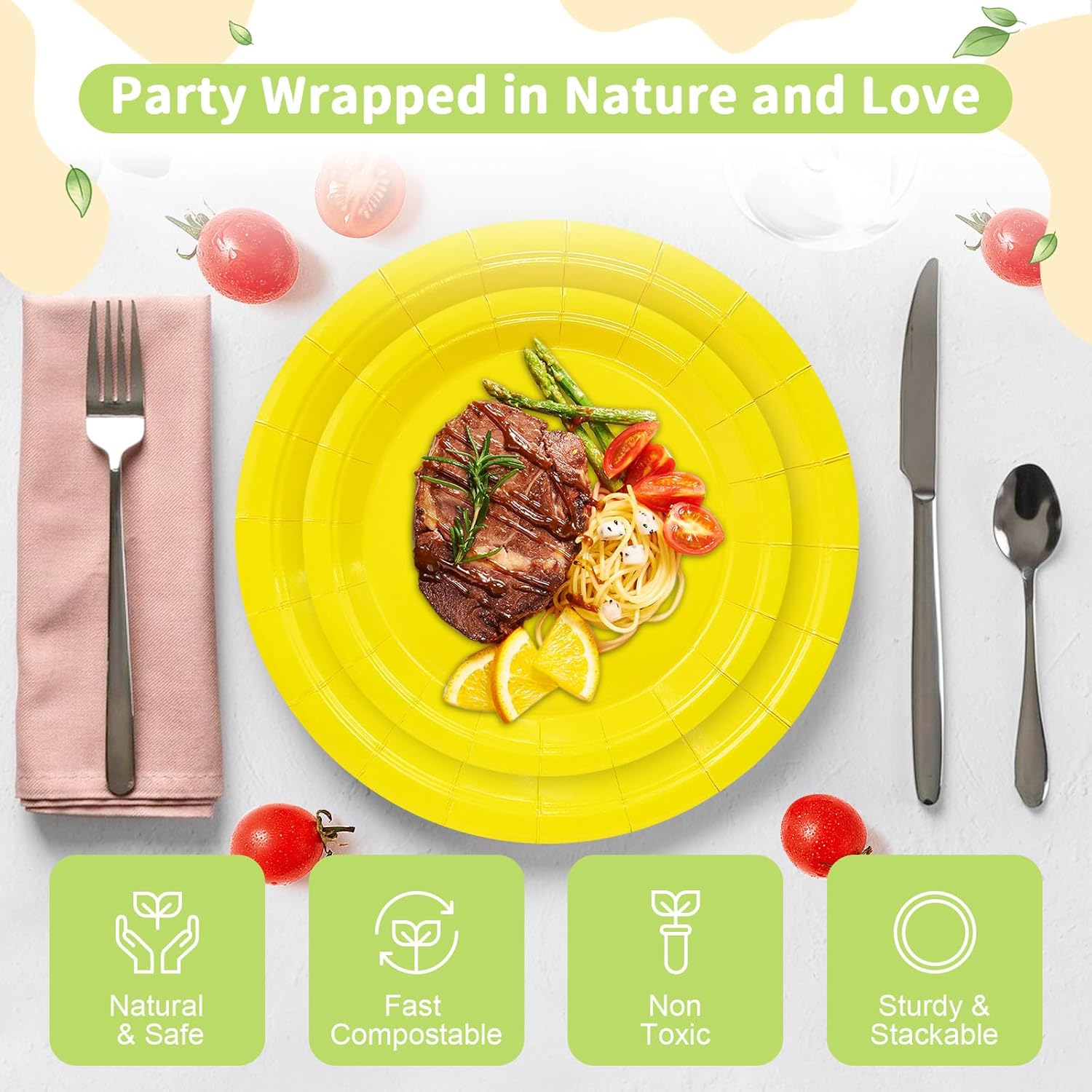 50 Yellow Paper Plates Disposable, 25-9" & 25-7" Disposable Birthday Cake Dessert Plates For Baby Shower, Easter Party Supplies - Image 3