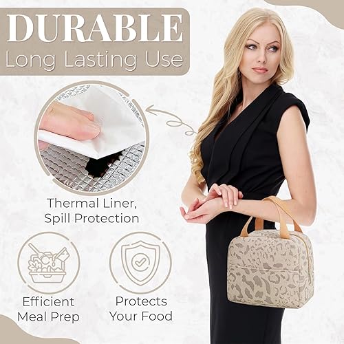 Miniatura 6 de Bolsa de almuerzo ligera y duradera para mujer, bolsa térmica impermeable y a prueba de aceite con gran capacidad y soporte de carga súper fuerte,