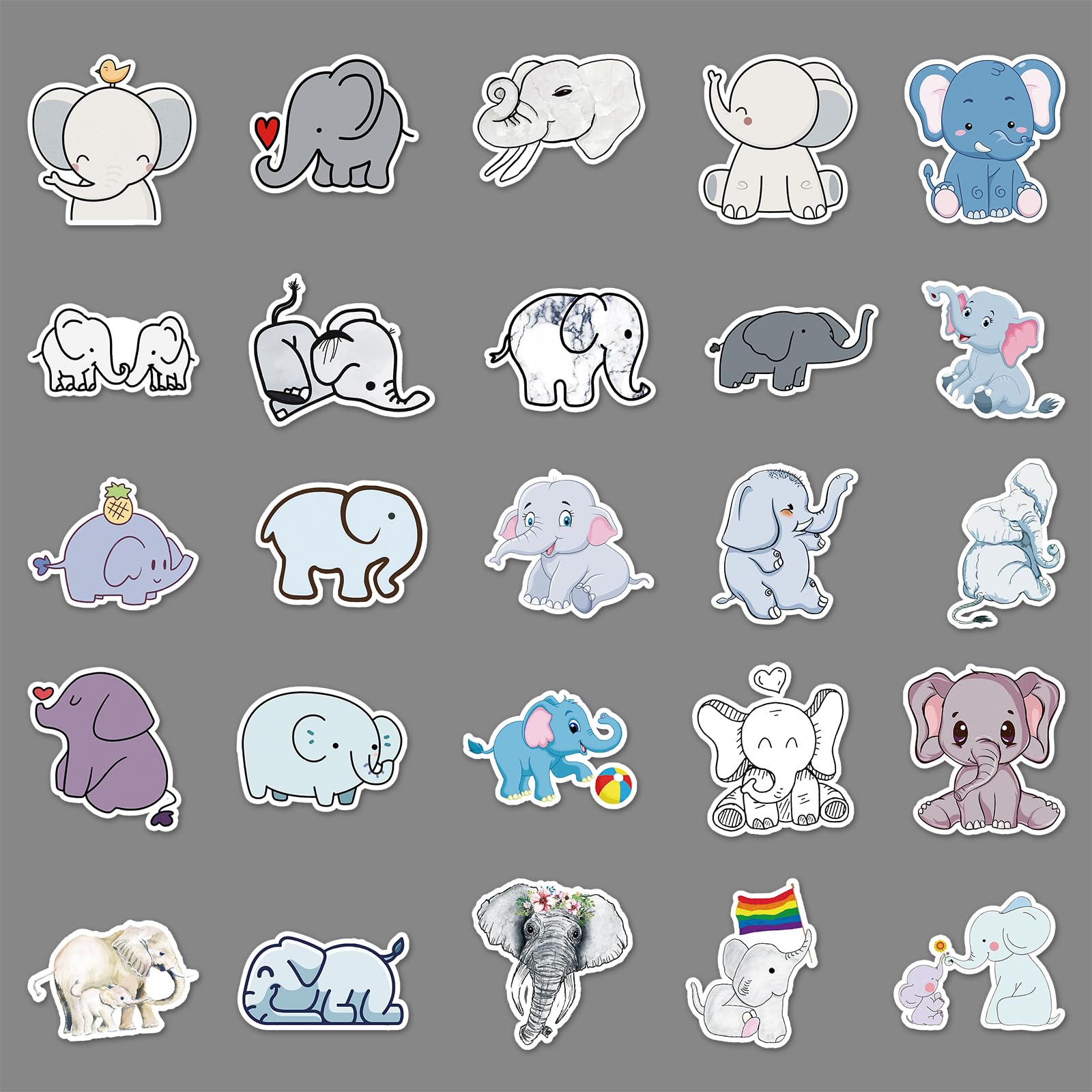 Adkumil 50Pcs Elephants Animals Stickers Cool Stickers no Repeat Stickers for Kids Adults Teens Waterproof Vinyl Sticker for Luggage Computer Skateboard Bike for for Kids Teens Girls (Elephants) - Image 4