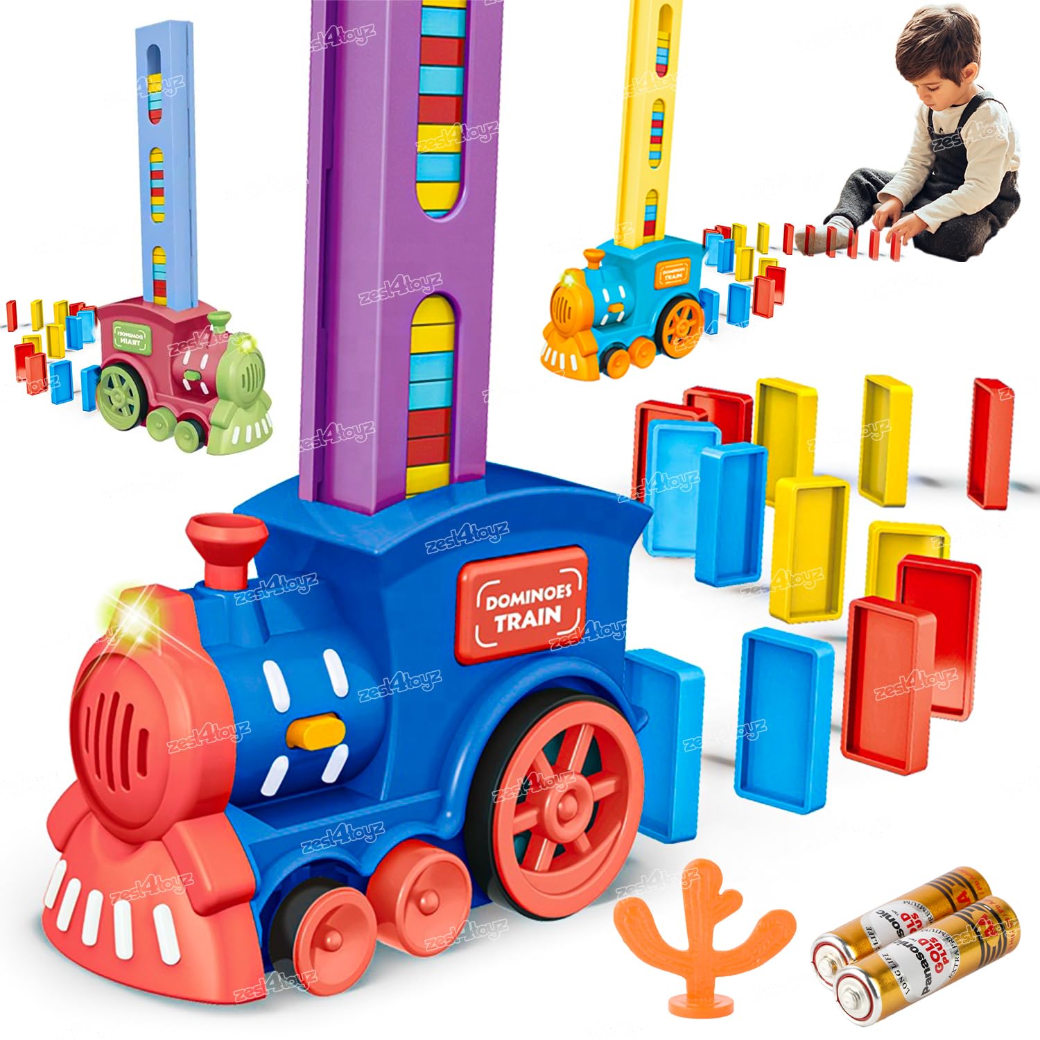 Zest 4 Toyz Domino Train Toy Domino Blocks Set for Kids Educational Game with Light & Sound Stacking Toy for 3-7 Year Old Toys for Kids (Battery Included) 60 Pieces-image-5