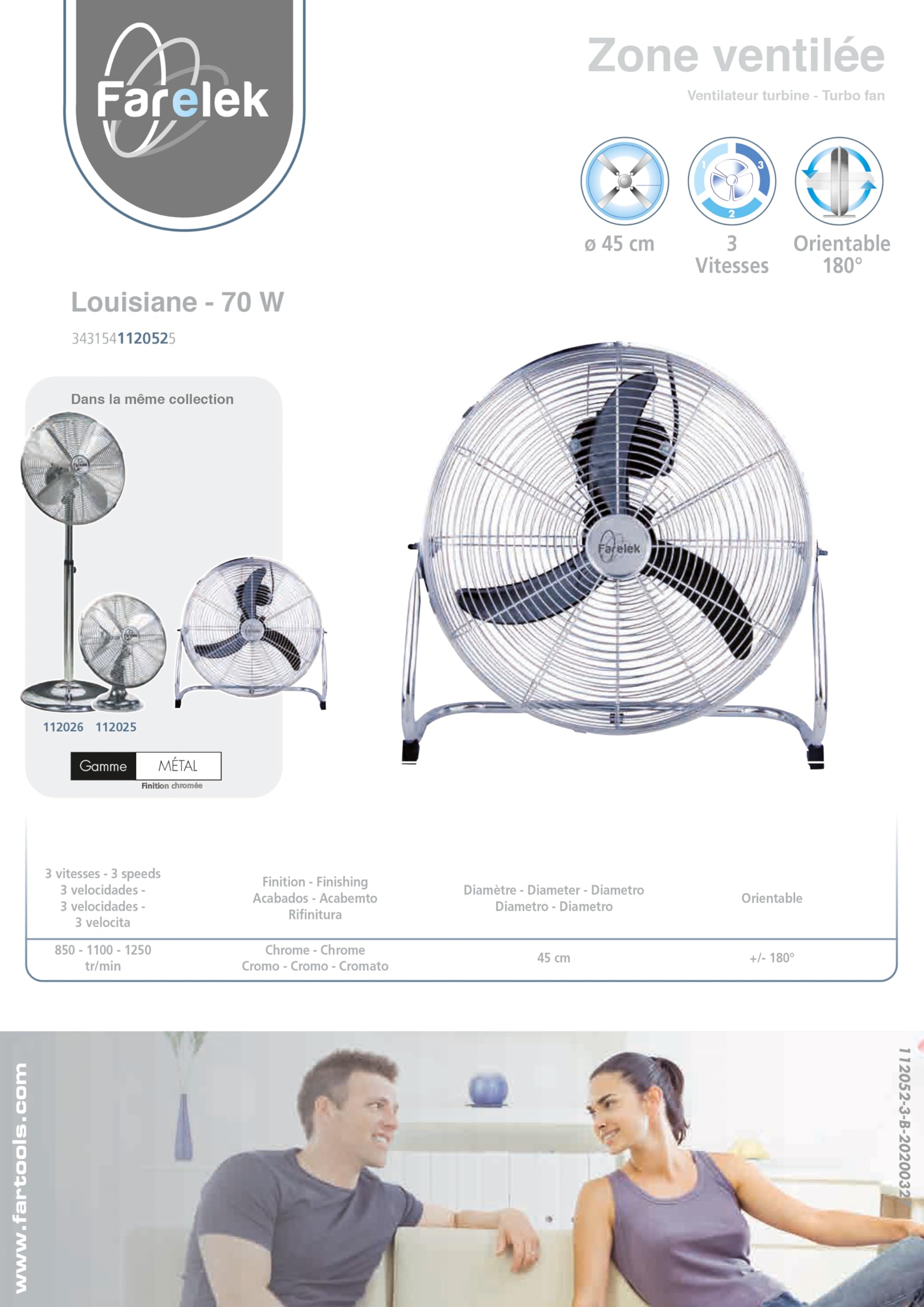 Farelek Brasseur d'air LOUISIANE 80W Ø45cm, Blanc