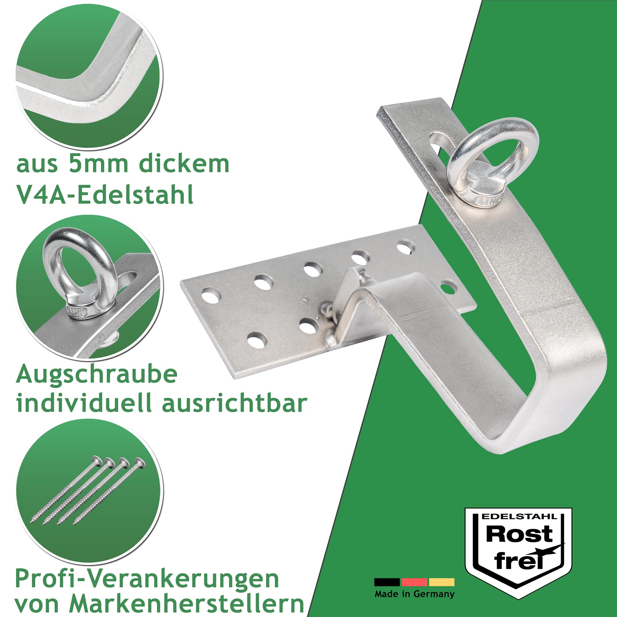 V4A-Dachhaken für Sonnensegel (Dachpfannen-Halter) (einzeln)