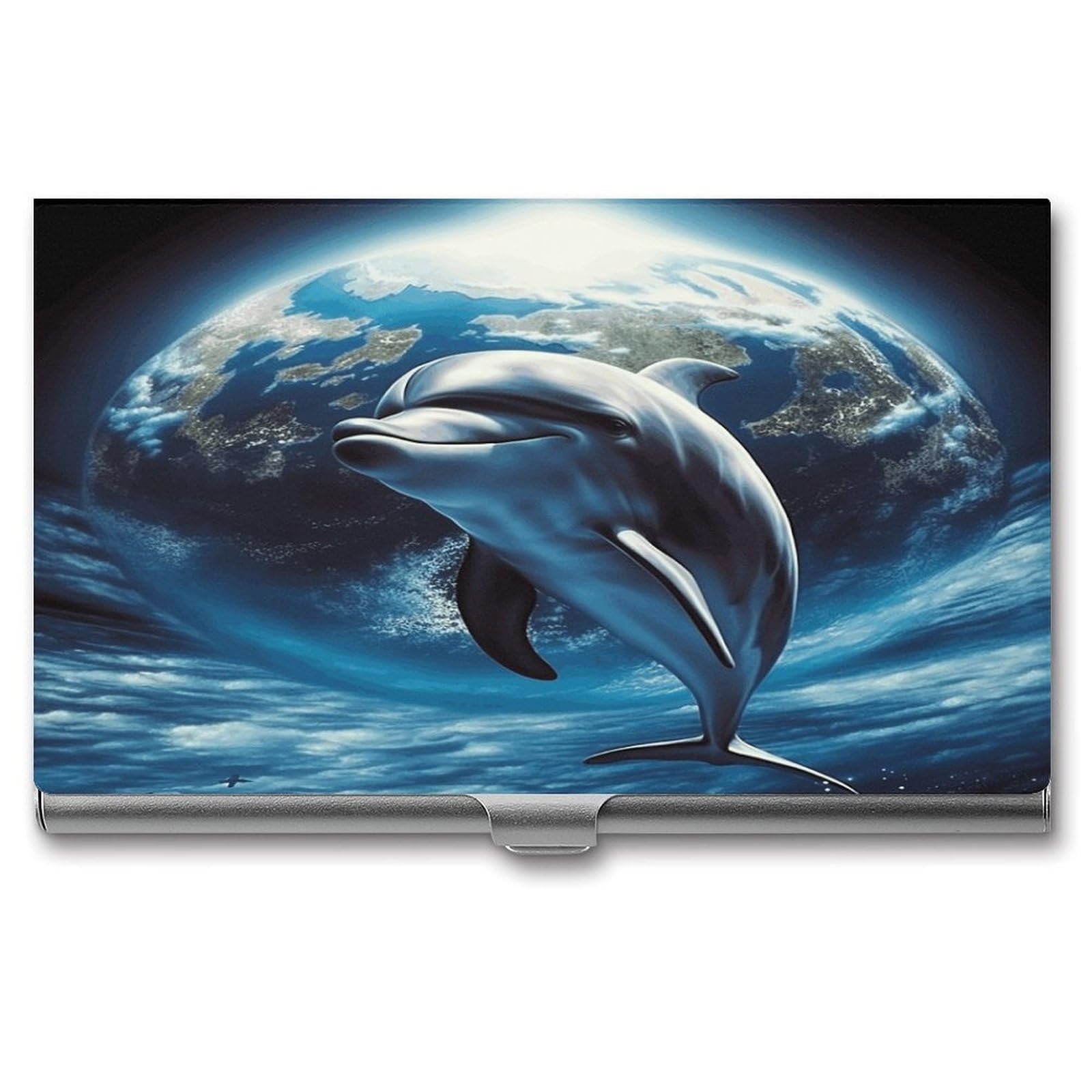 JTREHY Dolphin Earth Business Card Case Convenient to Carry Business Card Dispenser Durable Not Prone to Wear And Tear Business Card Holder for Men & Women