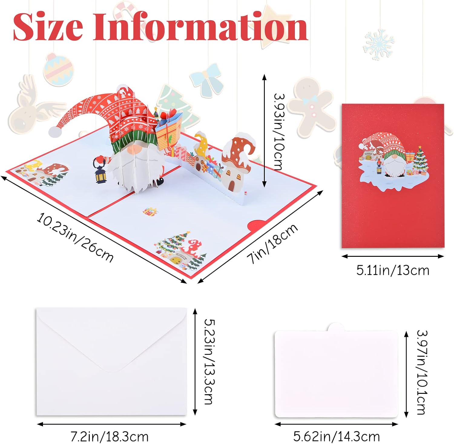 URROMA 3D Pop Up Christmas Card, Handmade Popup Santa Gnome Greeting Cards for Christmas Holiday Xmas Gift 5" x 7" - Image 3