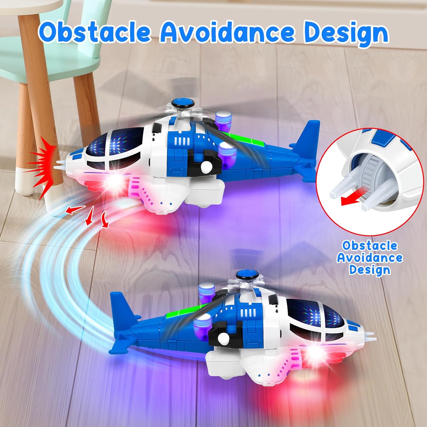 Helicopter Toy for Toddlers With Lights And Sounds, 360°Freedom And Operated Automatic Bump Autism Sensory Light Up Toys Airplane for Toddler Boy Toys 3 4 5 Year Old Up Boy Girl Birthday (Blue)