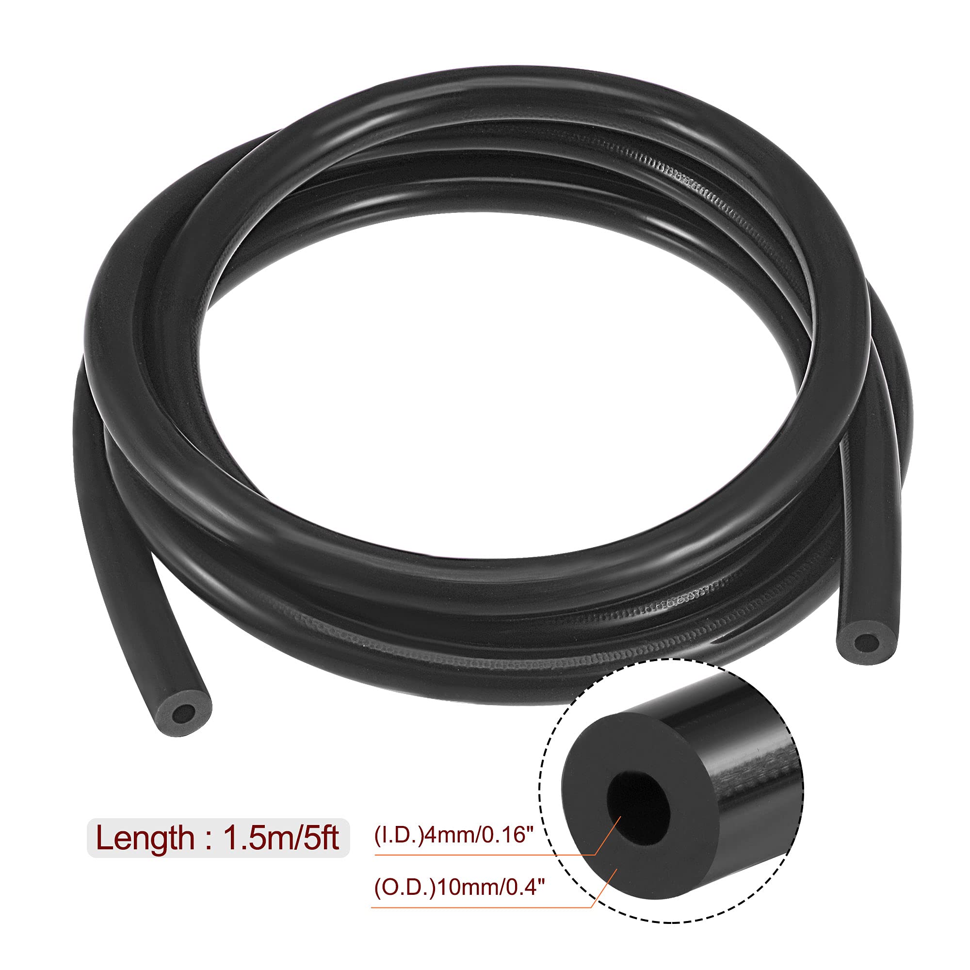 sourcing map Vacío Silicona Tubo 4mm ID 10mm OD 3mm Pared Grosor Manguera Motor 1,5M Negro
