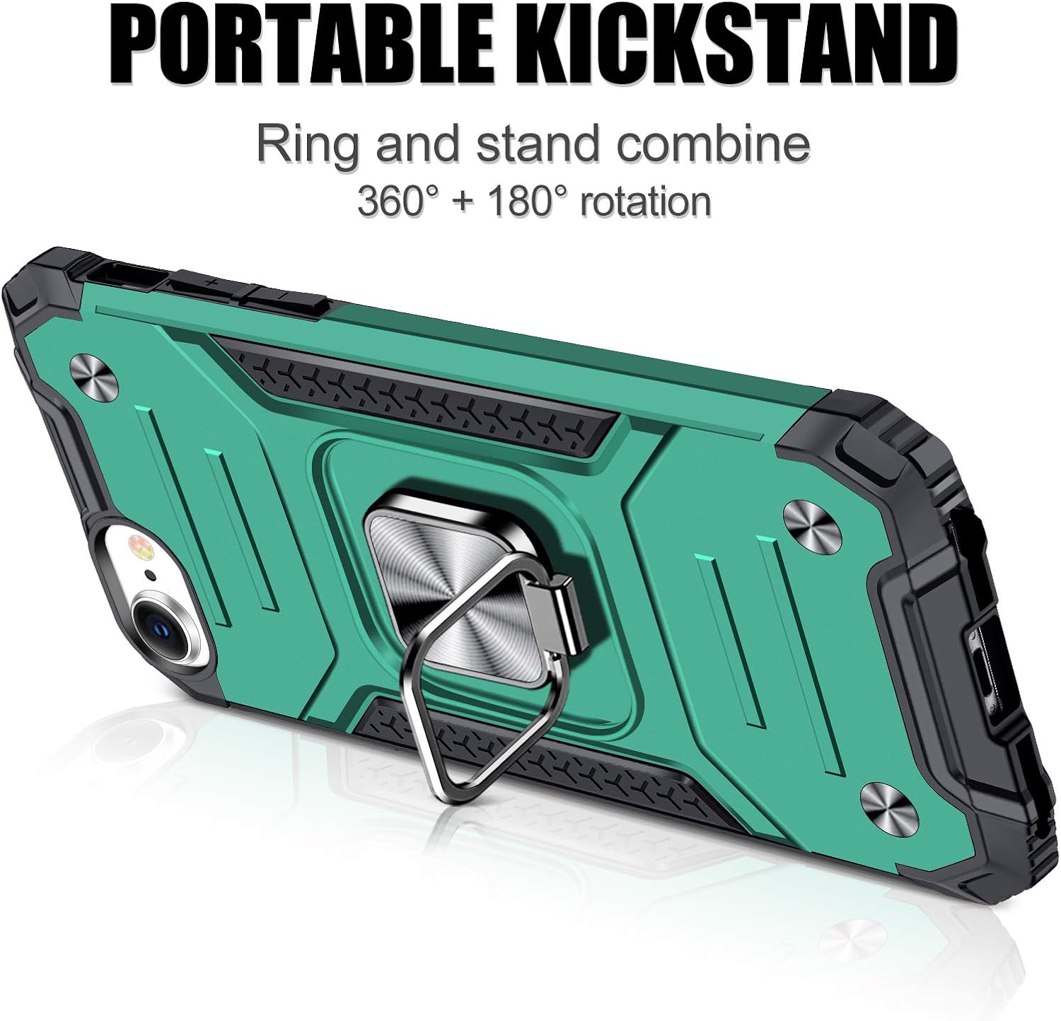 JAME Case for iPhone SE 2022/2020 Case with Tempered-Glass Screen Protector 2Pcs, for iPhone 8 Case, for iPhone 7 Case, for iPhone 6s Case, Military-Grade Protection, with Ring Kickstand, 4.7” Green