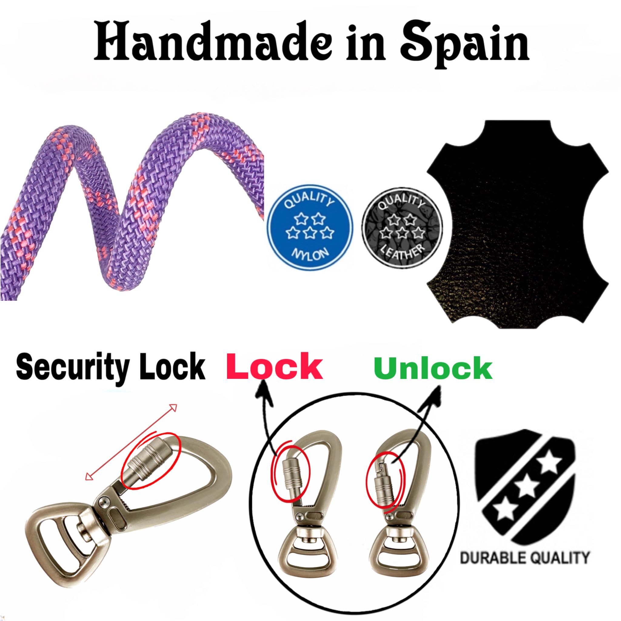 Correas Manos Libres para Perros Pequeños Medianos Grandes. Ajustable. para Correr Caminar y Pasear. Hecho en España. Violeta Rosa & Negro.
