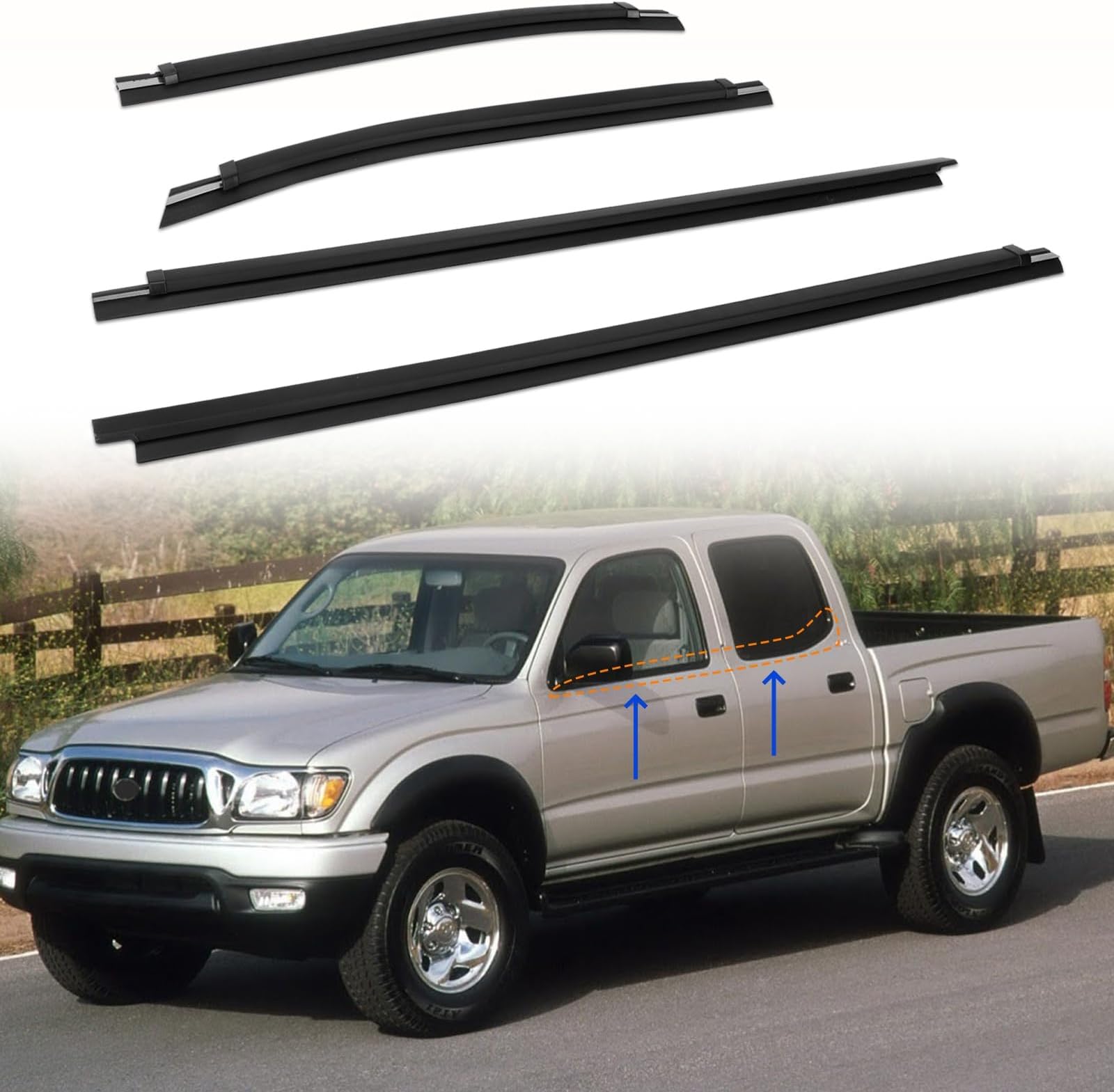 4Pcs Outer Door Window Belt Weatherstrip Moulding Trim Kits Compatible with 1995-2004 Toyota Tacoma Double Cab, OE Replace# 68210-04020 68160-04020 68230-04010 68180-04010 (Set of 4)