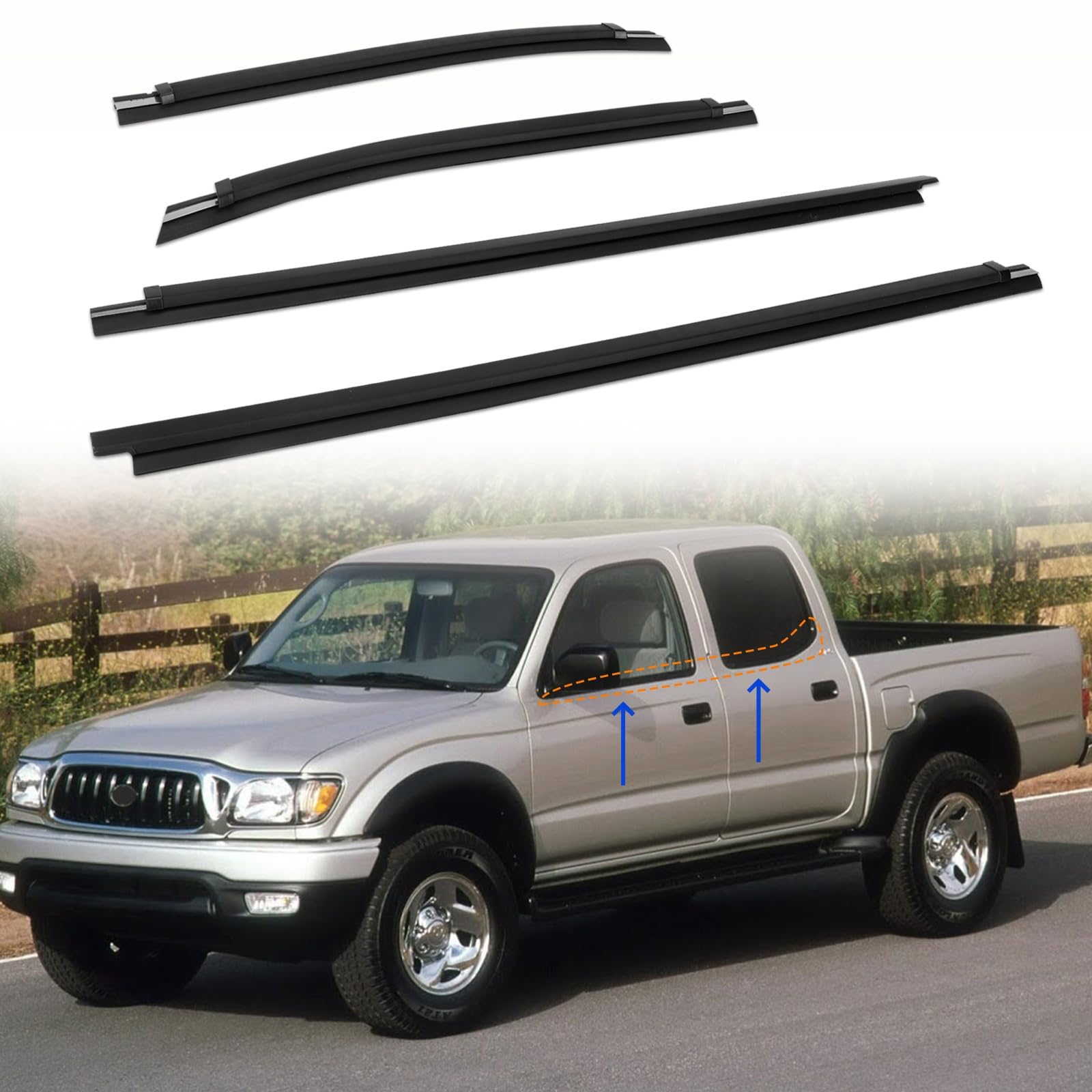 4Pcs Outer Door Window Belt Weatherstrip Moulding Trim Kits Compatible with 1995-2004 Toyota Tacoma Double Cab, OE Replace# 68210-04020 68160-04020 68230-04010 68180-04010 (Set of 4)