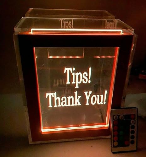 Llamativa caja de punta iluminada personalizada grande de 7 pulgadas de ancho x 8.5 pulgadas de alto, tarro de dinero con luces LED de 16 colores,