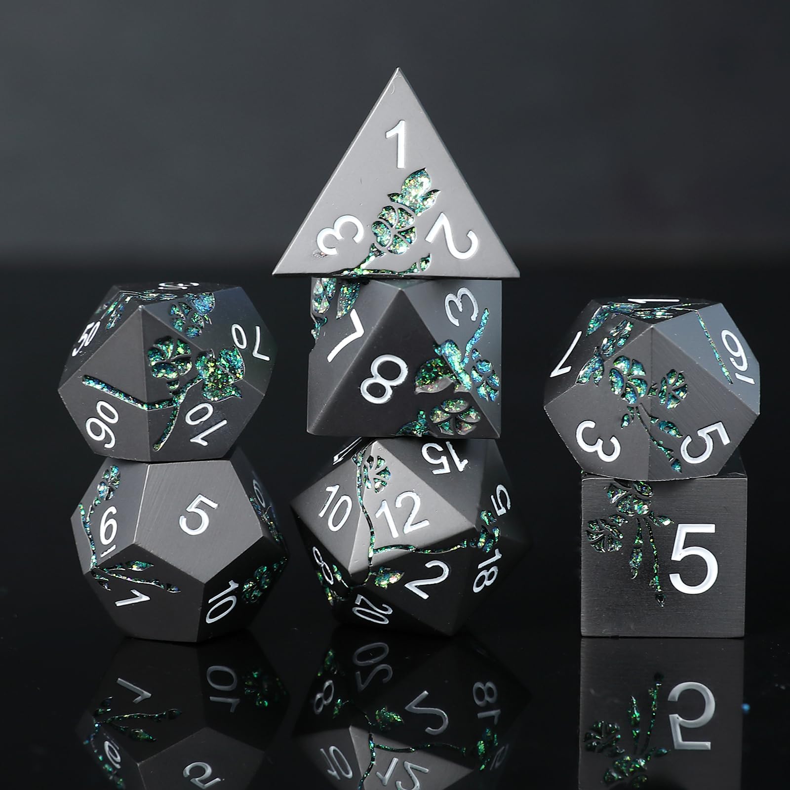 Elifel Metal DND Dice Set 7 PCS Flower Metallic Heavy Solid D&D Dice Set for Dungeons and Dragon TTRPG Tabletop Role Playing Game