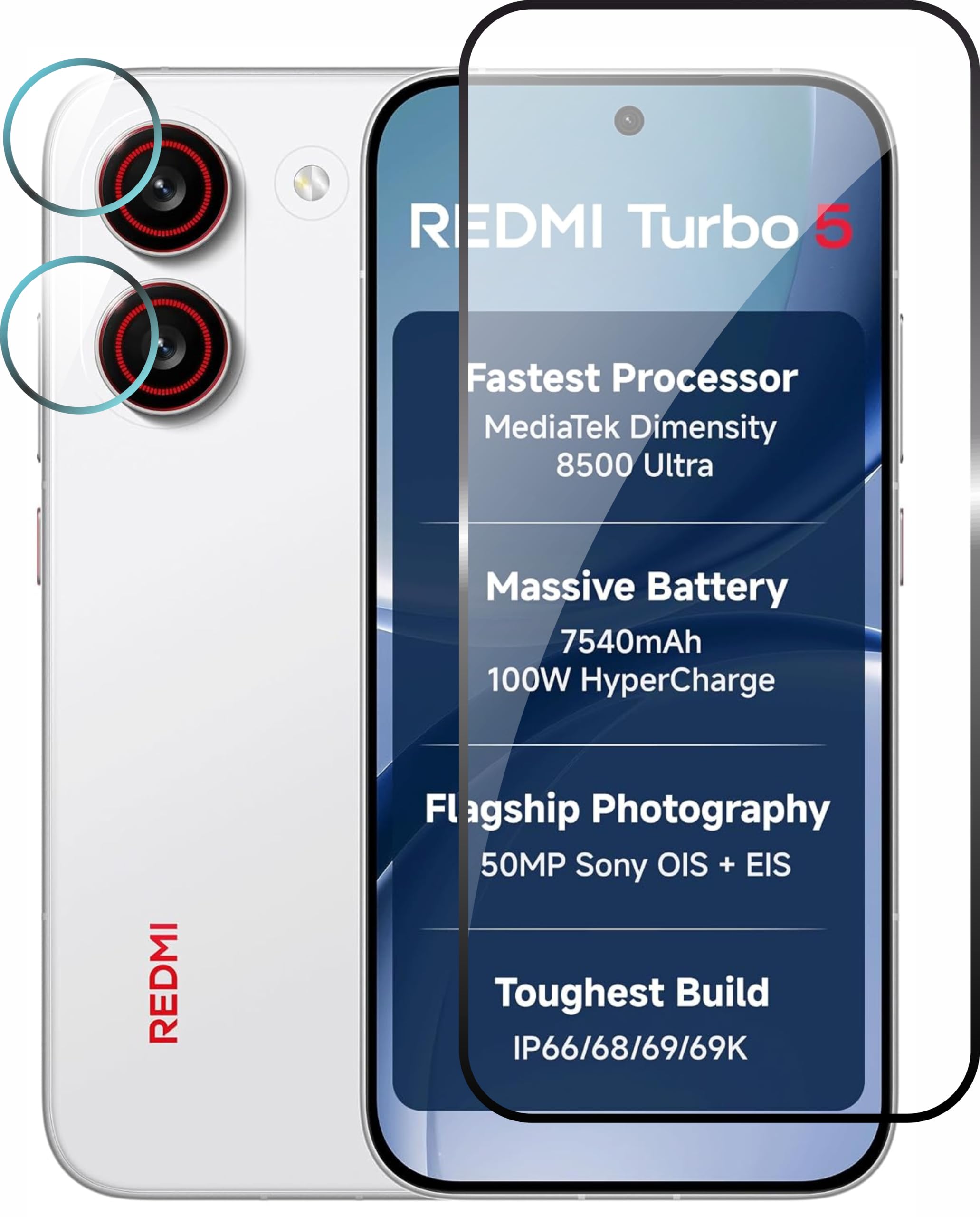 Tempered Glass Screen Protector Compatible For Redmi Turbo 5 | With Camera Lens Protector Screen Guard Pack 1+1-image-16