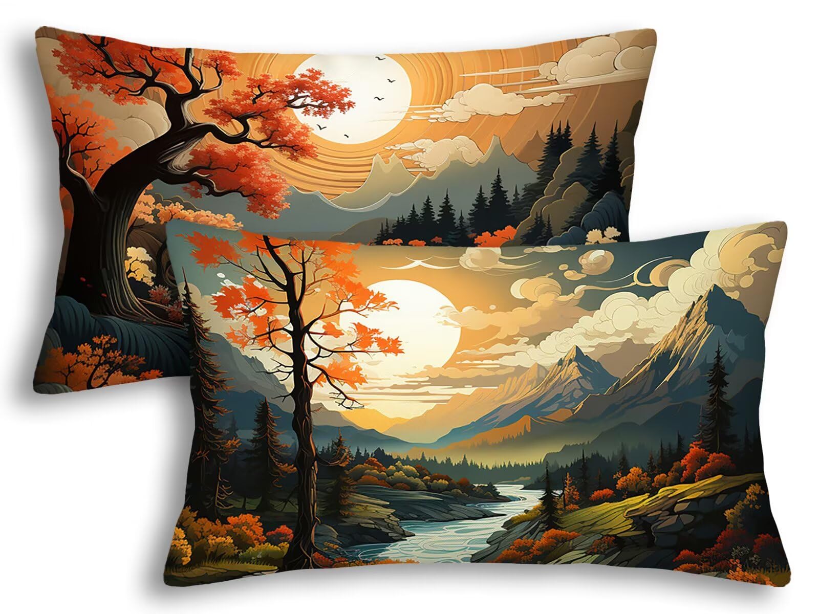 Fundas cojines 40x80 paisaje juego de 2 fundas rectangulares de terciopelo con zipper para cama -7788