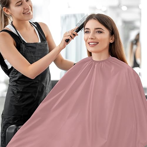 Vista 23 de Yellow Barber Cloth Cape Beauty Salon Capes Waterproof, Salon Styling Capes 64.9 In x 55.1 In Rosado Perla