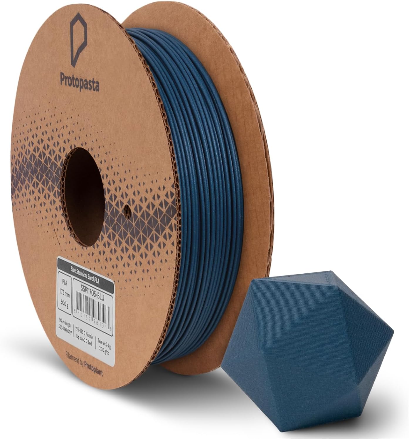 Protopasta Blue Stainless Steel Filled PLA 3D Printer Filament | ProtoPlant Metal-Filled PLA Printer Filament | 60% Steel | Polish & Patina Friendly Metal Composite Filament | 500g Metallic Spool