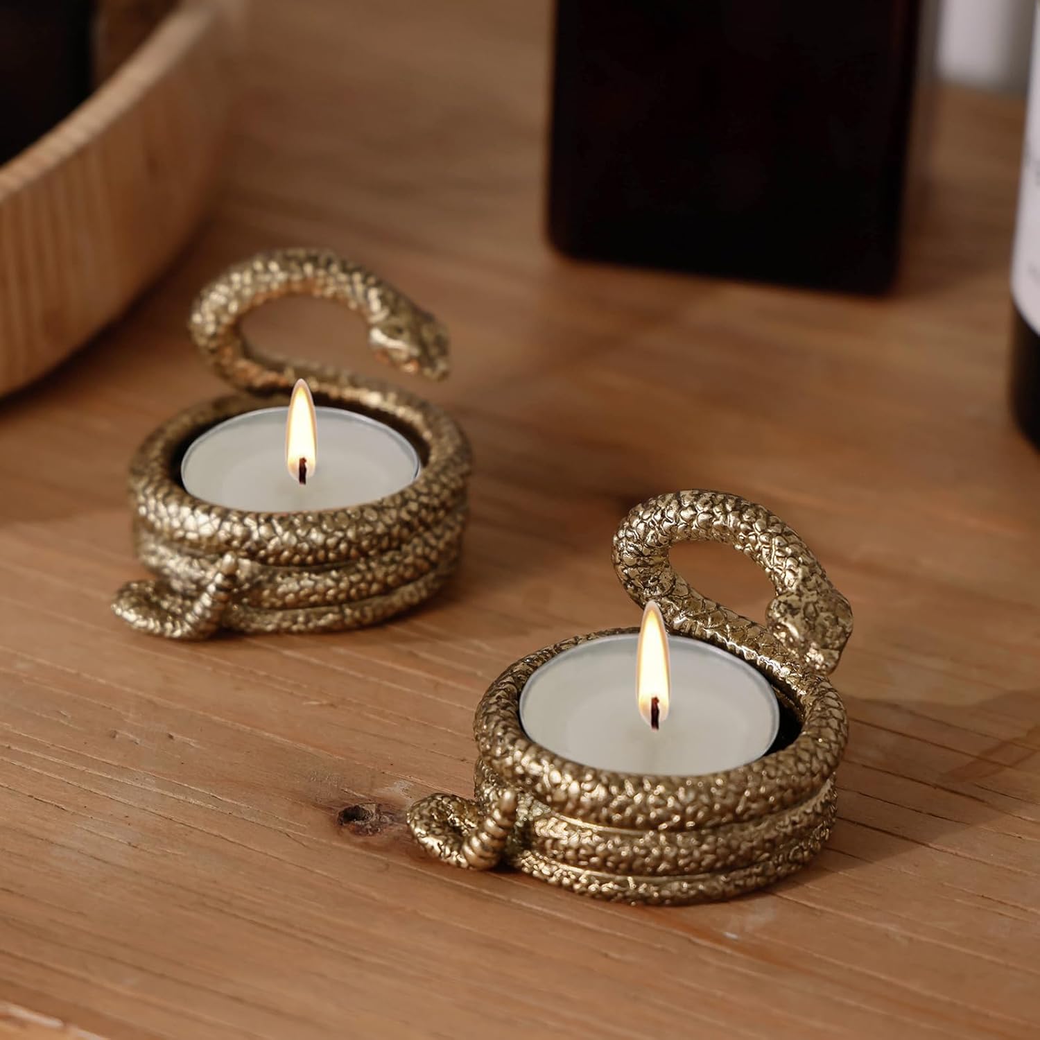 NIKKY HOME Gold Snake Tealight Candle Holders Set of 2, Centerpiece Table Decorations, Decorative Metal Stand for Tea Light Candles, Votive Candles - Image 4