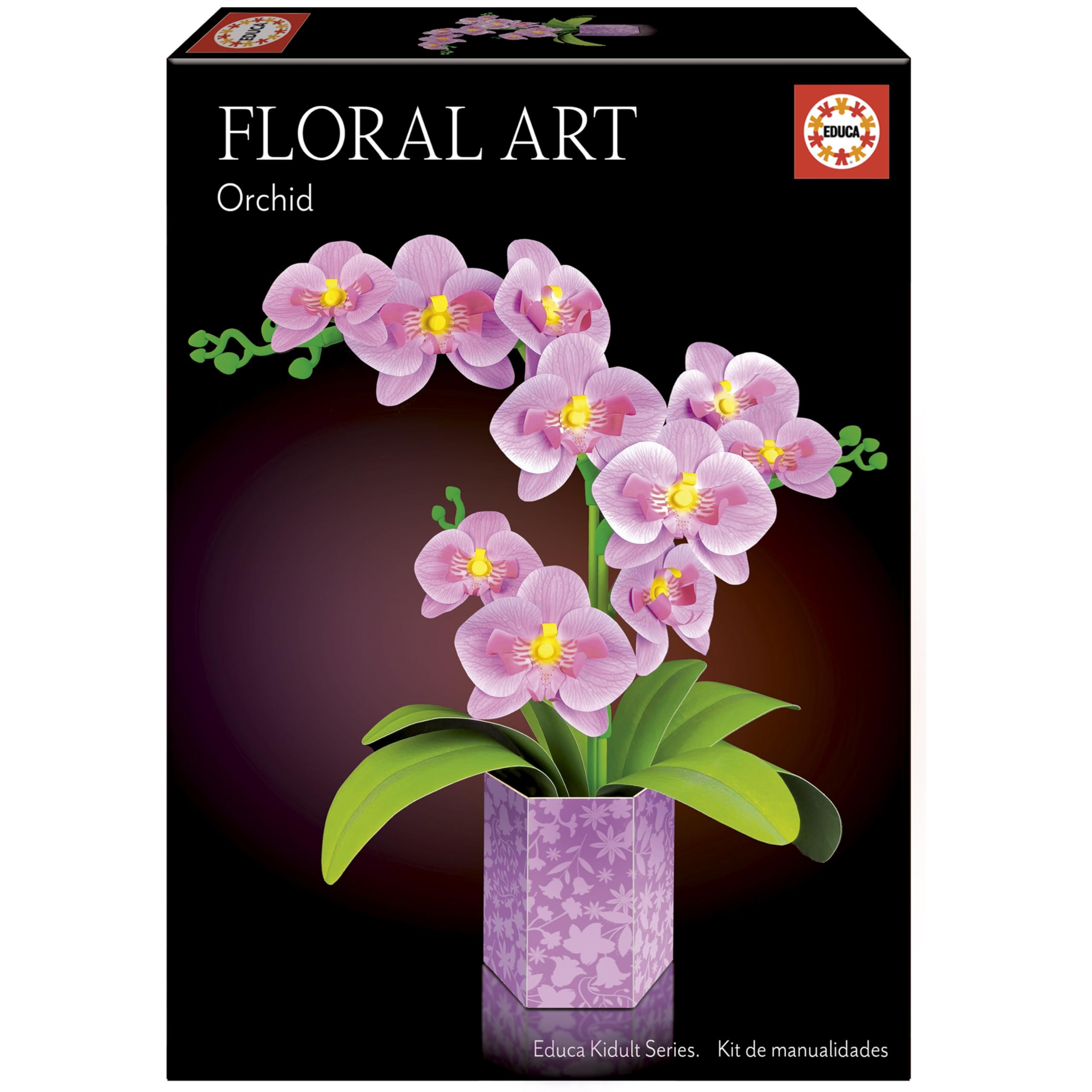 Educa - Orquídea Floral Art | Kit de manualidades para realizar una orquídea en papel sin necesidad de pegamento, ni tijeras | Set perfecto para regalar | Manualidad para decoración | +14 años (20135)