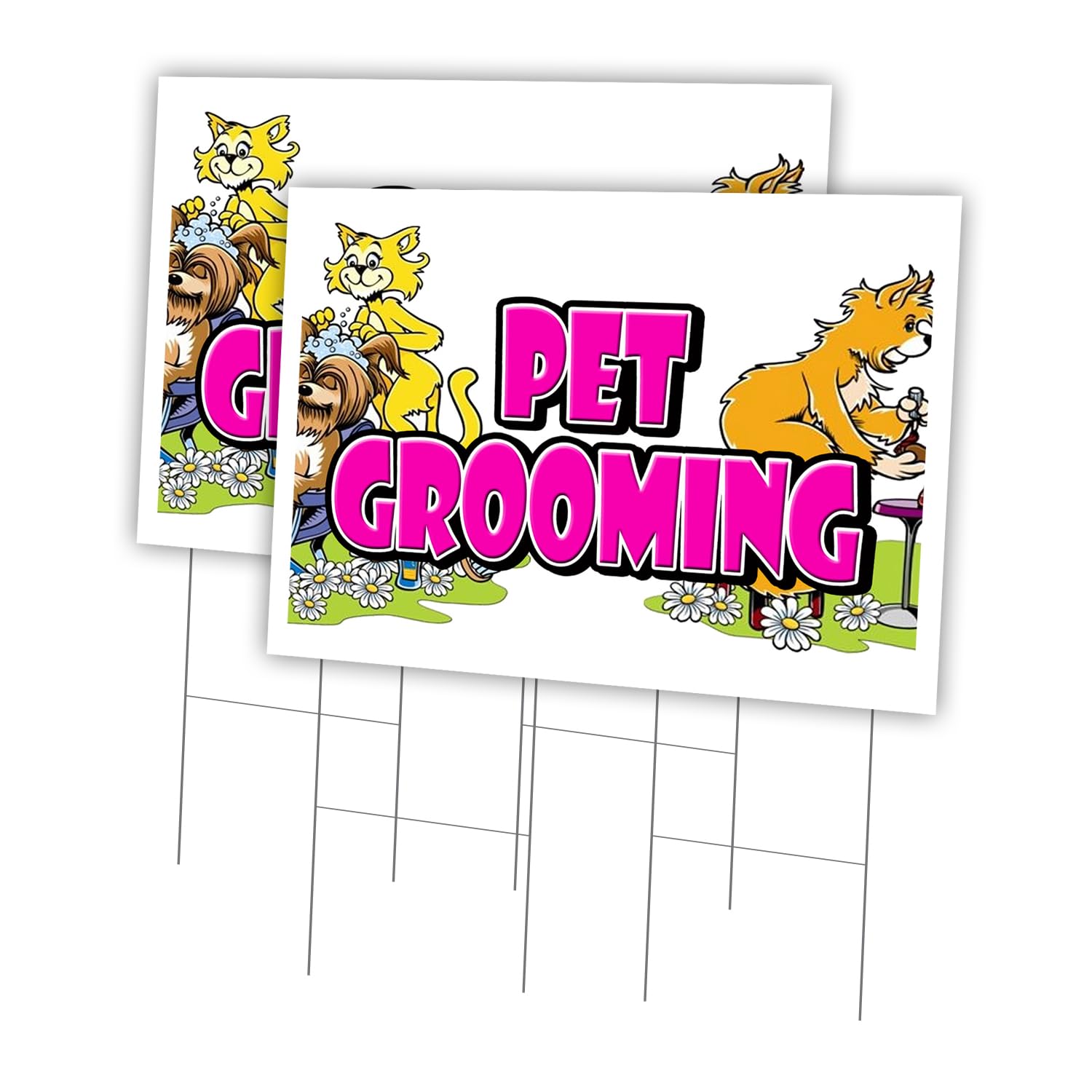Pet Grooming 2 Pack Of 24" x 36" Yard Sign & Stake | Advertise Your Business | Stake Included Image On Both Sides | Made in The USA